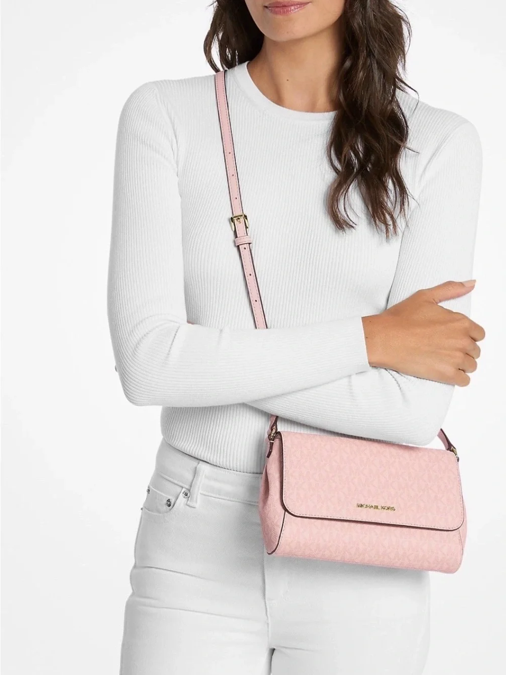 ✨NWT MICHAEL KORS Medium Logo Convertible Crossbody Bag Powder Blush Pink✨